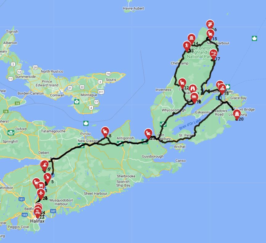 Motorhome route planner RV trip from Halifax